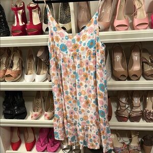 Pink Lily Floral Dress with Blue and Pink Accents